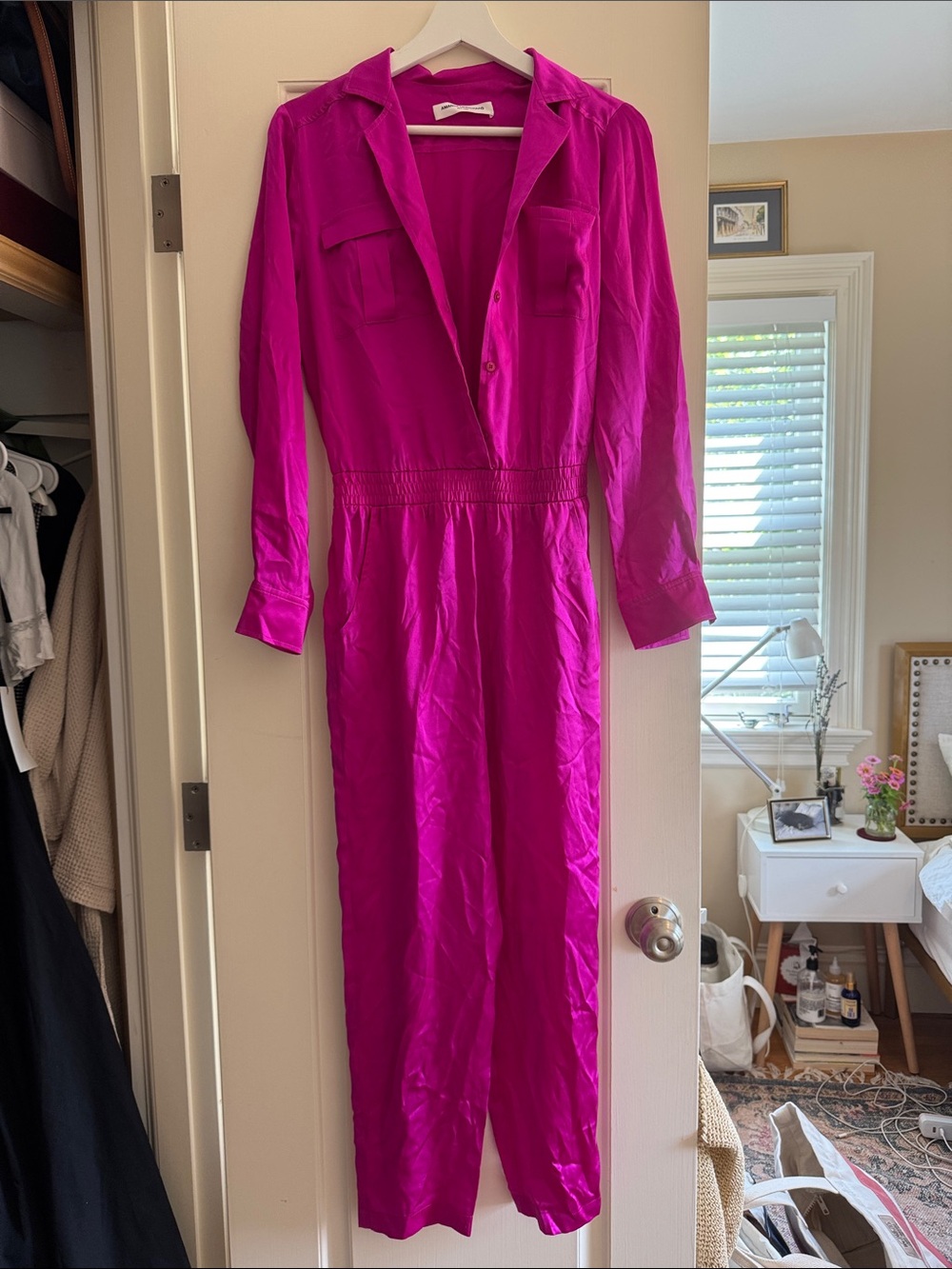 Amanda Uprichard Hot Pink Long-Sleeve Jumpsuit